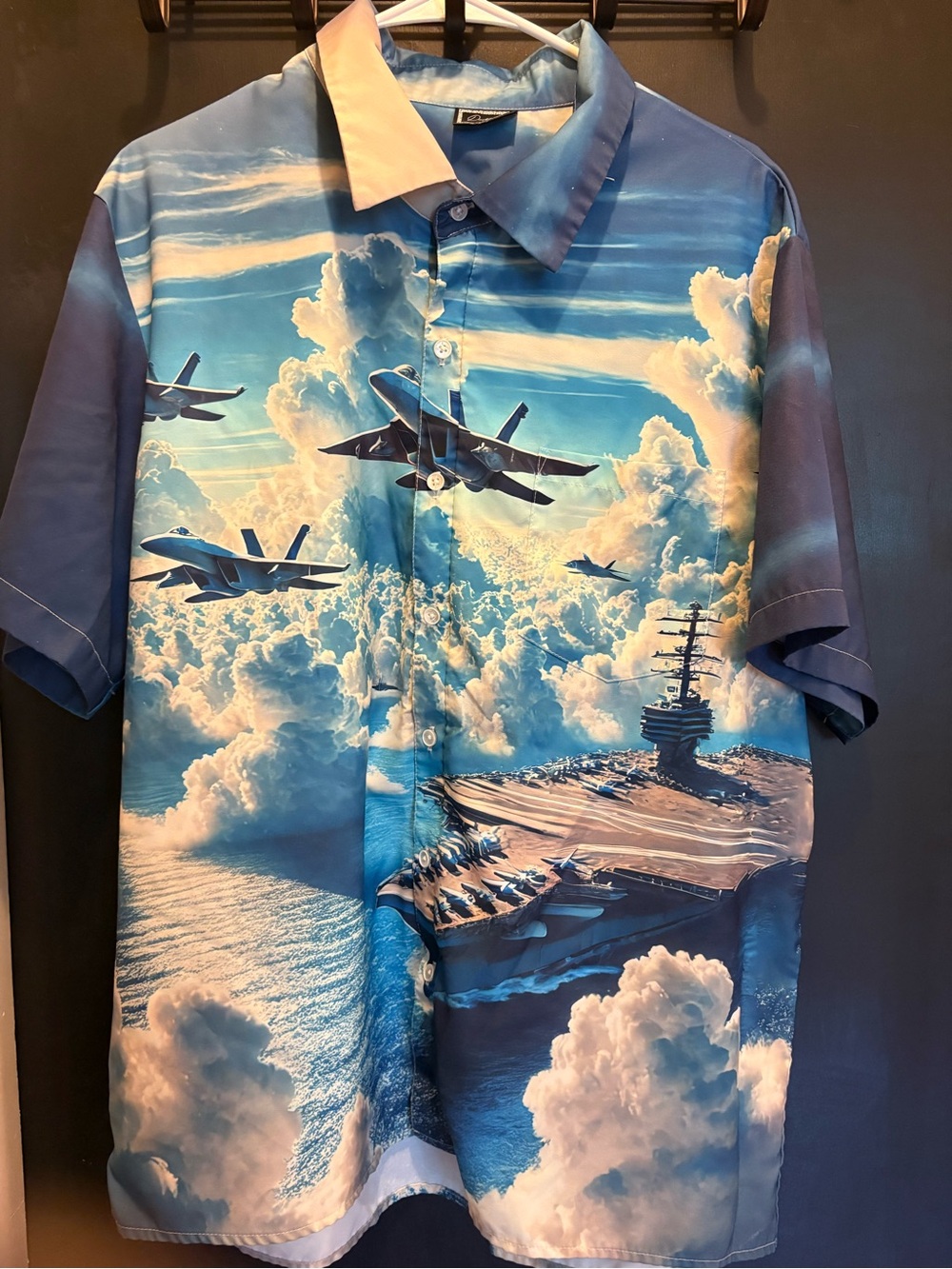 Daddyloco Blue All Over Graphic Print Shirt Mens Shirt Sleeve Large Plane Ocean